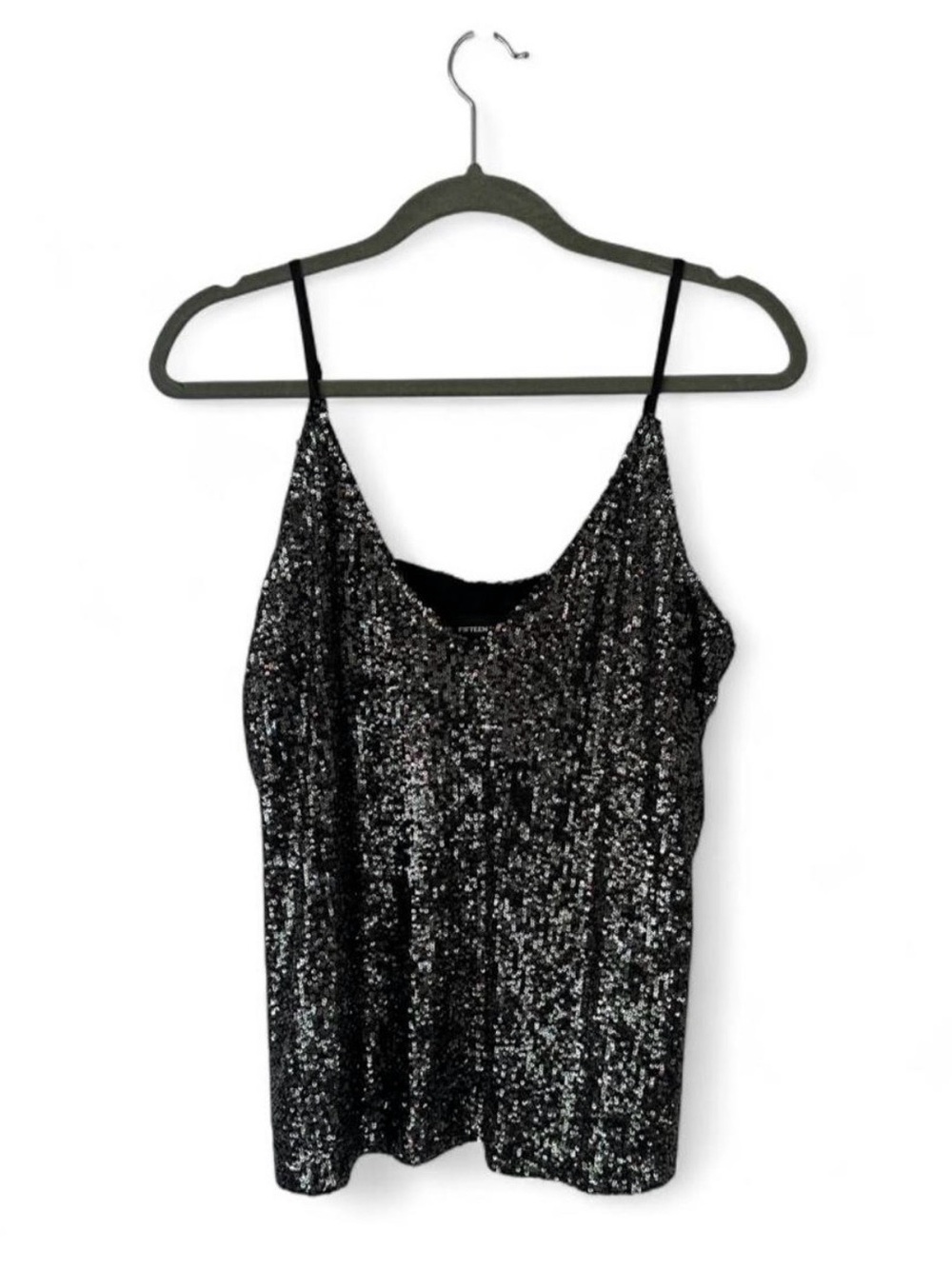 Fifteen Twenty Black & Silver Sequin Tank Top | Size L